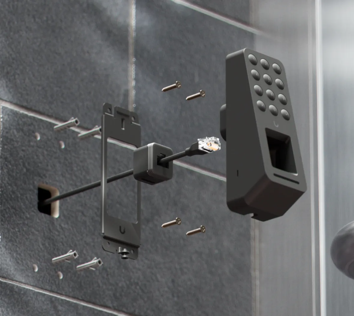 UA-G3-Fingerprint-B wall and gang-box mounting, exploded view