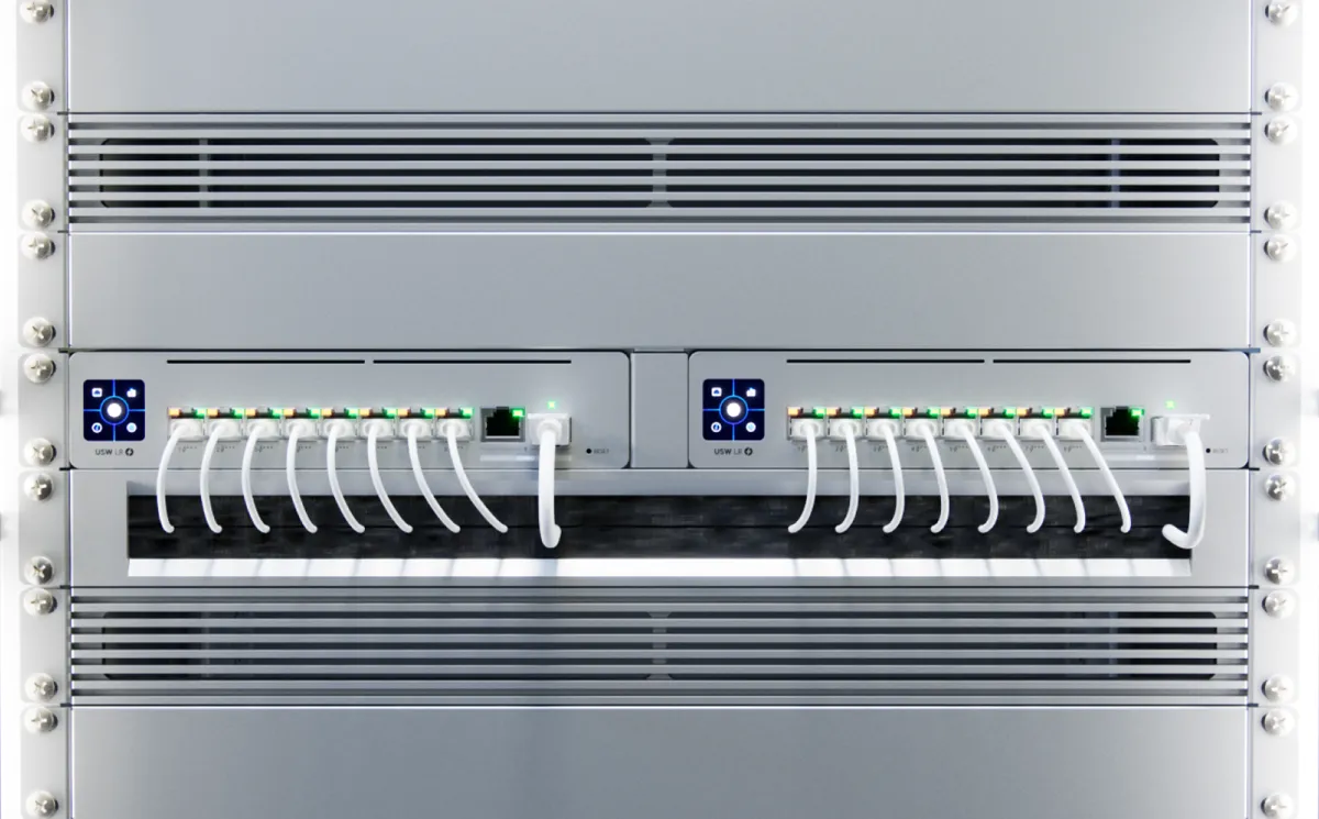 Two Long-Range Switch 8 PoE units mounted side by side in a rack