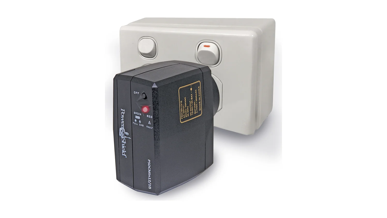 PowerShield DC Mini 12V 18W UPS plugged into an Australian power point