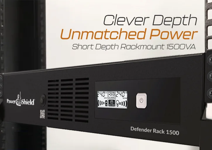 PowerShield Defender Rackmount 1500VA short-depth UPS installed in a comms rack