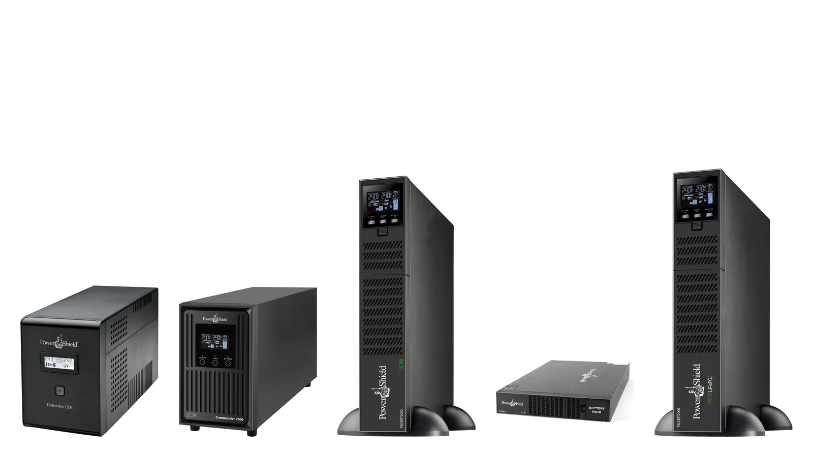 PowerShield Defender, Commander Tower, Centurion RT with battery module and Centurion RT LiFePO4 UPSs