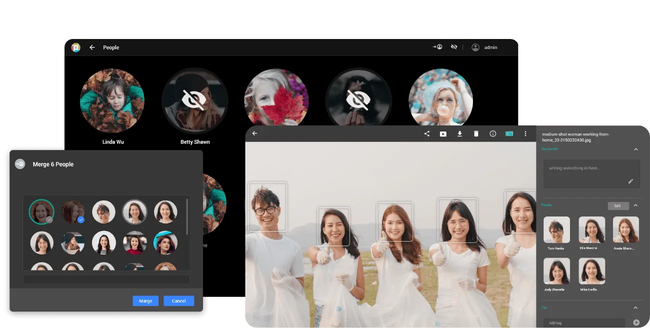 ADM Photo Gallery grouping photos by person with locally run AI facial recognition