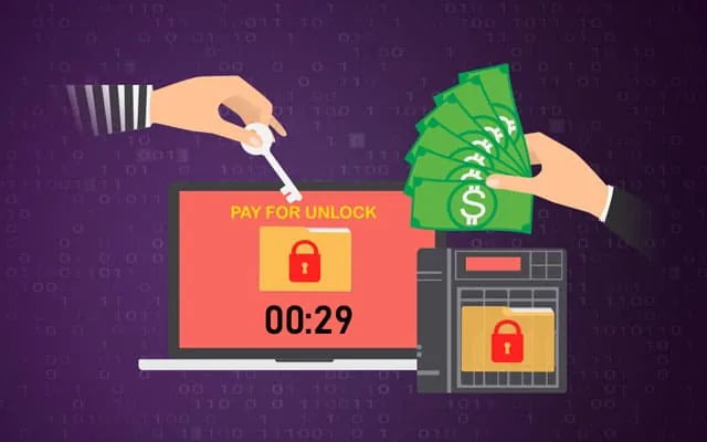 Illustration of a ransom demand locking a computer and a NAS