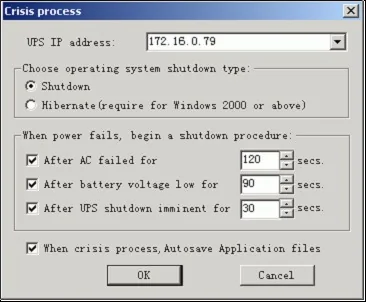 PowerShield IpPowerSE server crisis management shutdown settings
