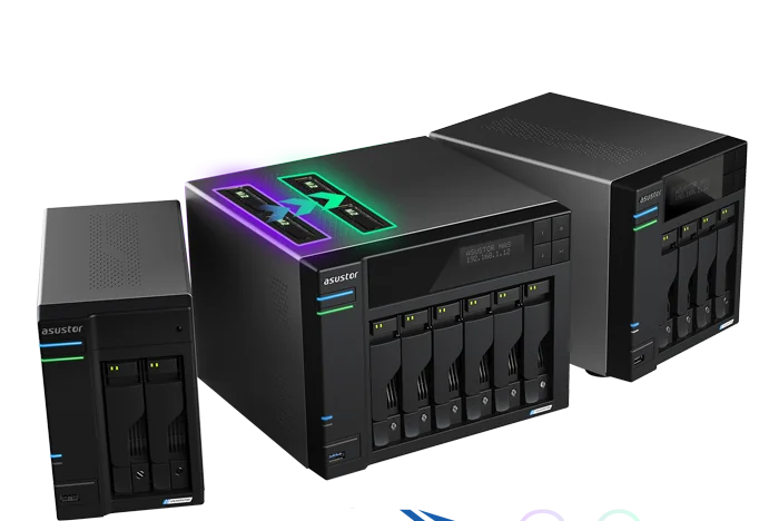 ASUSTOR Lockerstor 2, 4 and 6-bay NAS units side by side