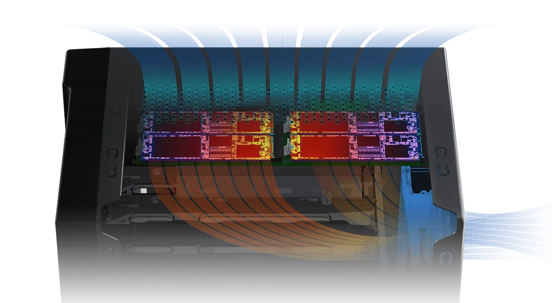 Airflow over the M.2 NVMe SSD slots inside an ASUSTOR Lockerstor NAS