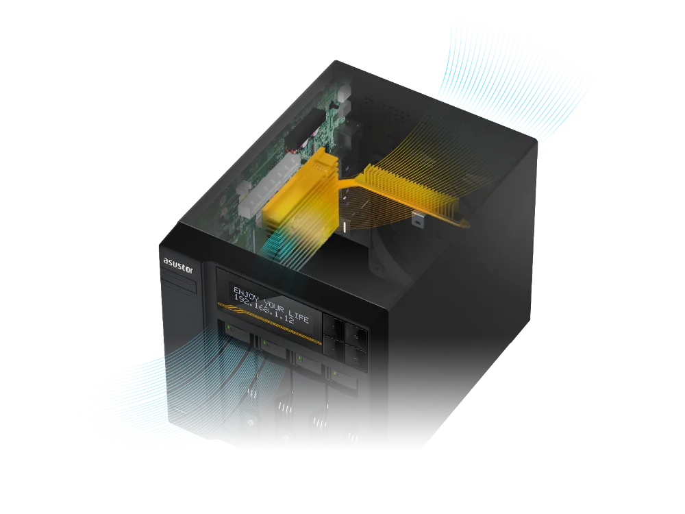 ASUSTOR graphic of cooling airflow through the Lockerstor 4 Gen3 NAS