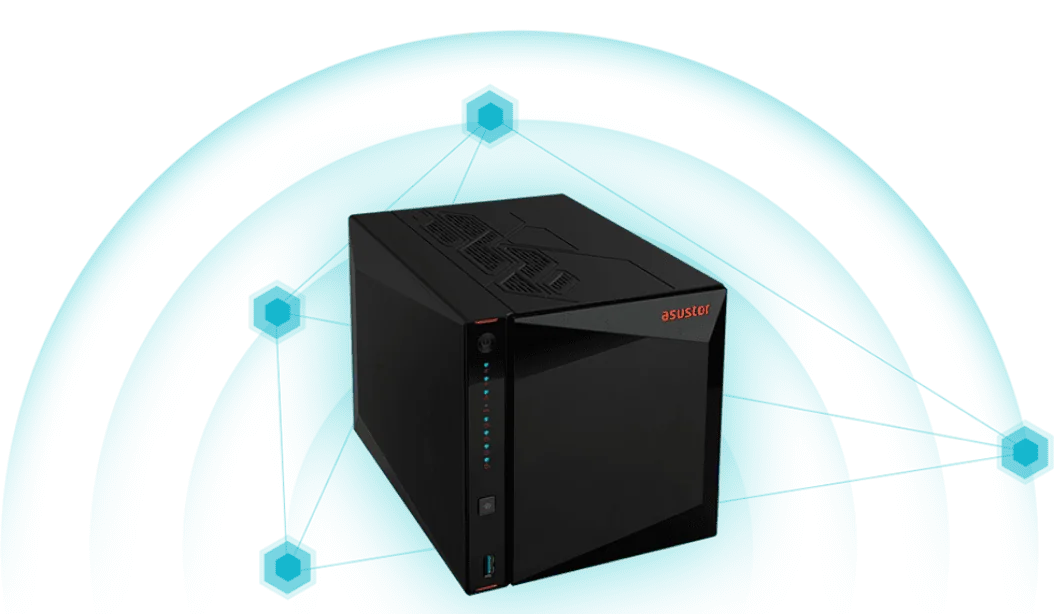 ASUSTOR AS5404T four-bay NAS with network connection graphic