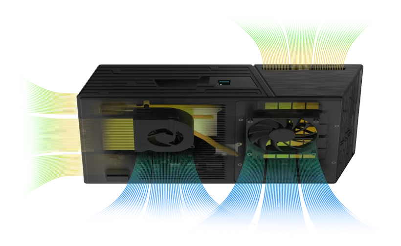 ASUSTOR Flashstor 6 Gen2 cutaway showing fans and airflow across internal components