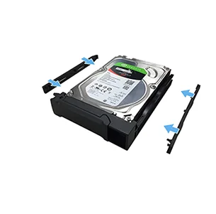 Clipping the side rails onto the hard drive in an ASUSTOR tray