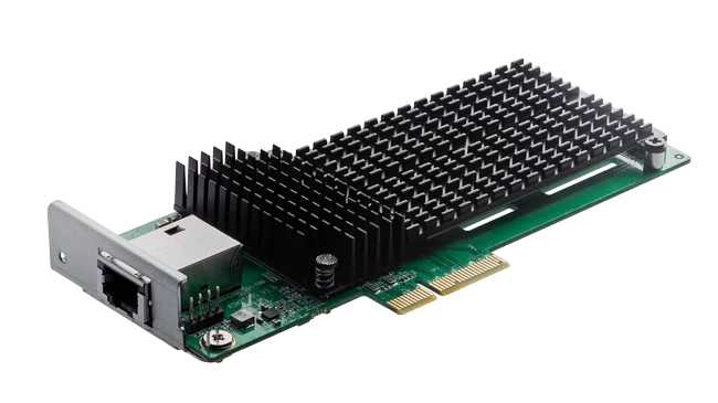 ASUSTOR AS-T10G3 PCIe card with heatsink and RJ-45 10GbE port