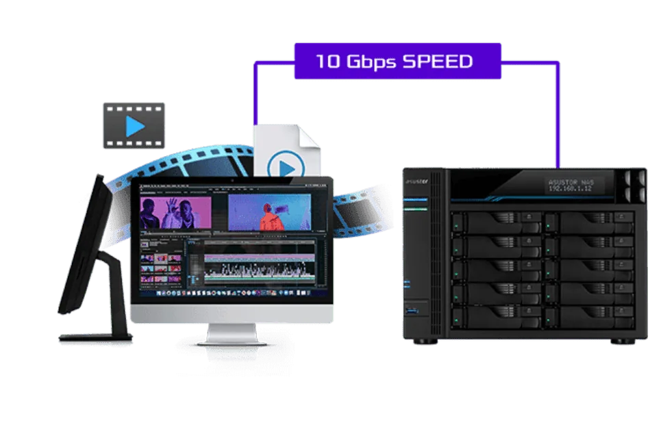 Editing workstation connected to an ASUSTOR NAS over a 10 Gbps link