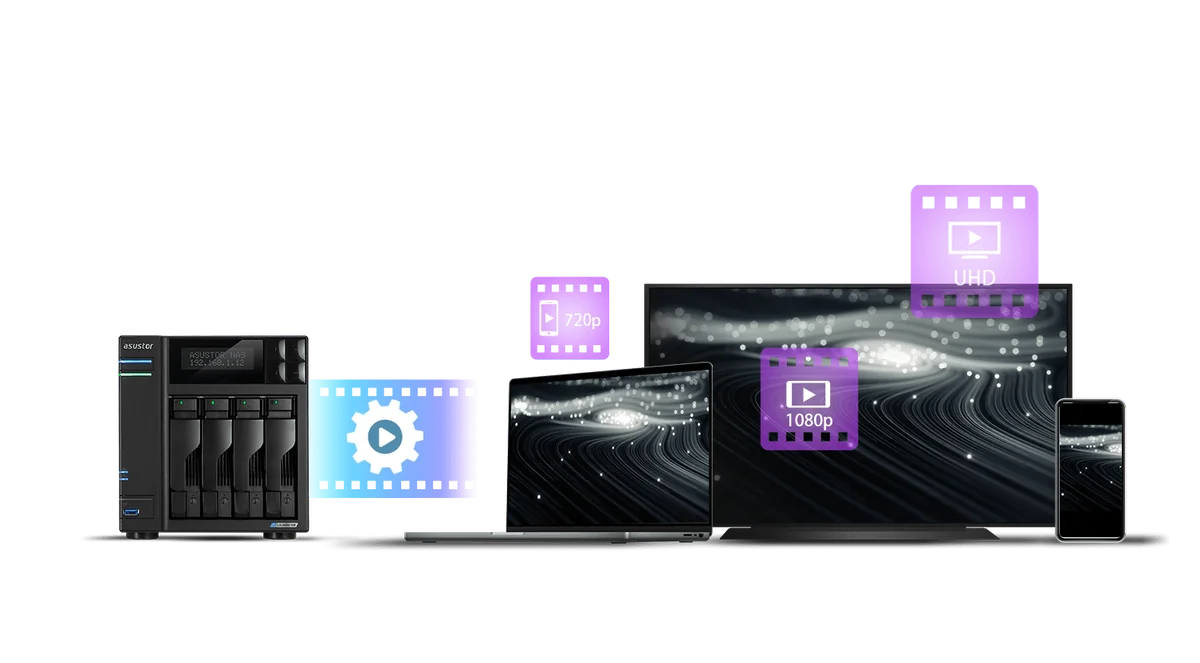 ASUSTOR NAS streaming video to a TV, laptop and phone