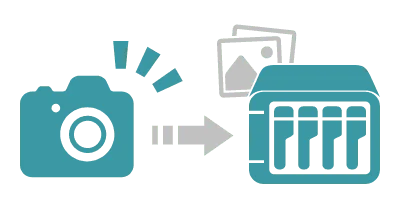 Icon of a camera sending photos to a NAS
