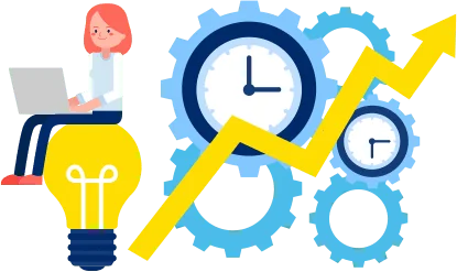 Illustration of a lightbulb, gears and a rising graph