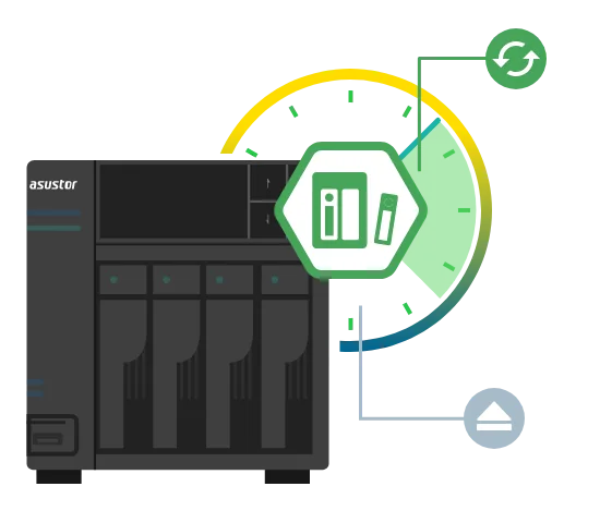 ASUSTOR NAS with a MyArchive drive icon and backup cycle