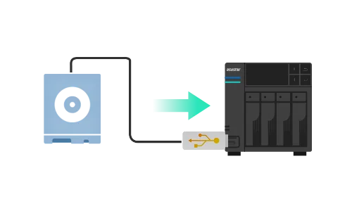 External drive connected to an ASUSTOR NAS by USB