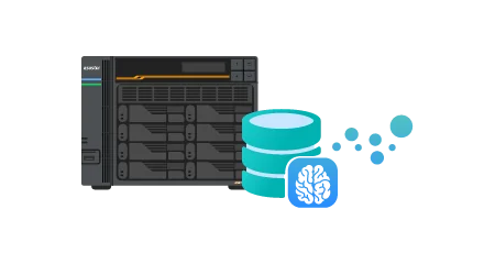 ASUSTOR NAS with a database and AI brain icon