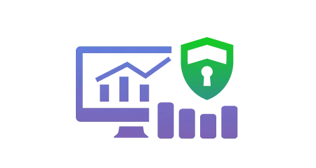 Monitor with charts and a security shield