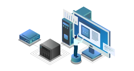 Engineer managing servers and a NAS