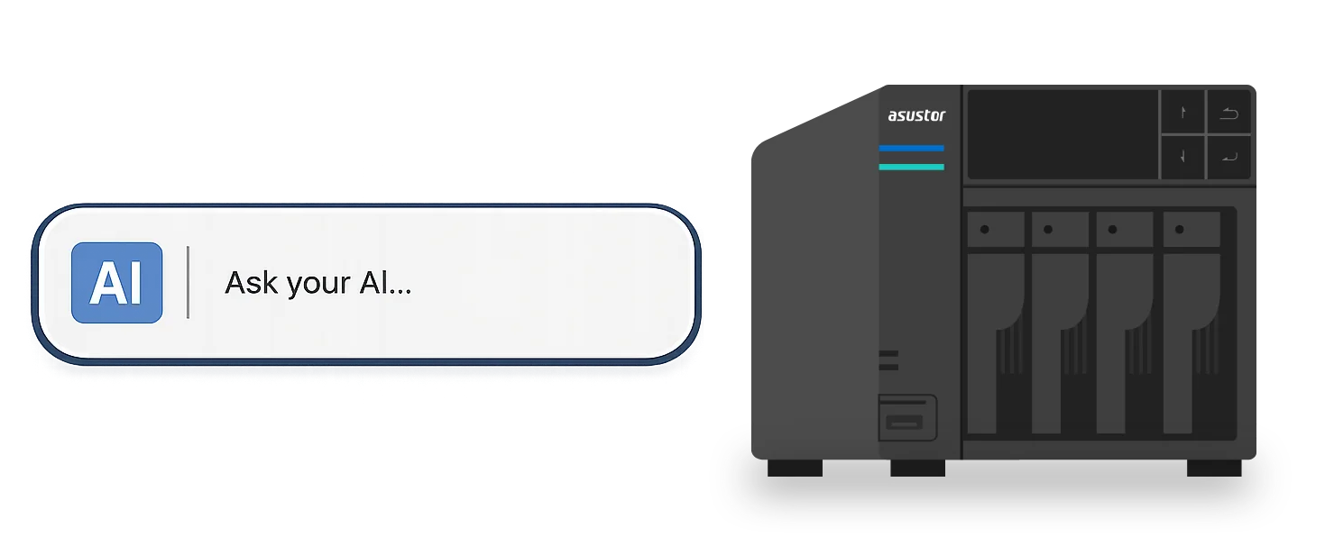 ASUSTOR NAS beside an "Ask your AI" search box