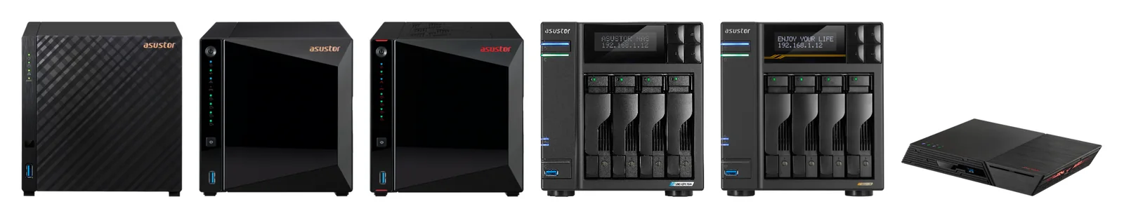 ASUSTOR Drivestor, AS54, Lockerstor and Flashstor NAS models side by side