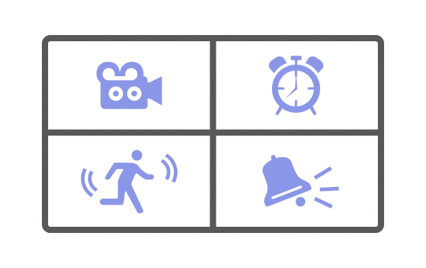 ASUSTOR Surveillance Center recording mode icons: camera, schedule, motion and alarm