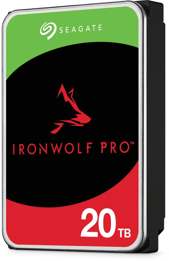 Seagate IronWolf Pro 20TB NAS hard drive, angled view