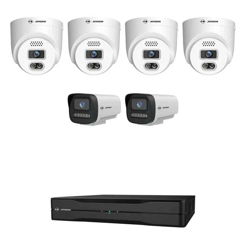 Jovision 6 Camera Home System: 4 × 5MP turret + 2 × 6MP bullet, 8-channel PoE NVR (2 spare)