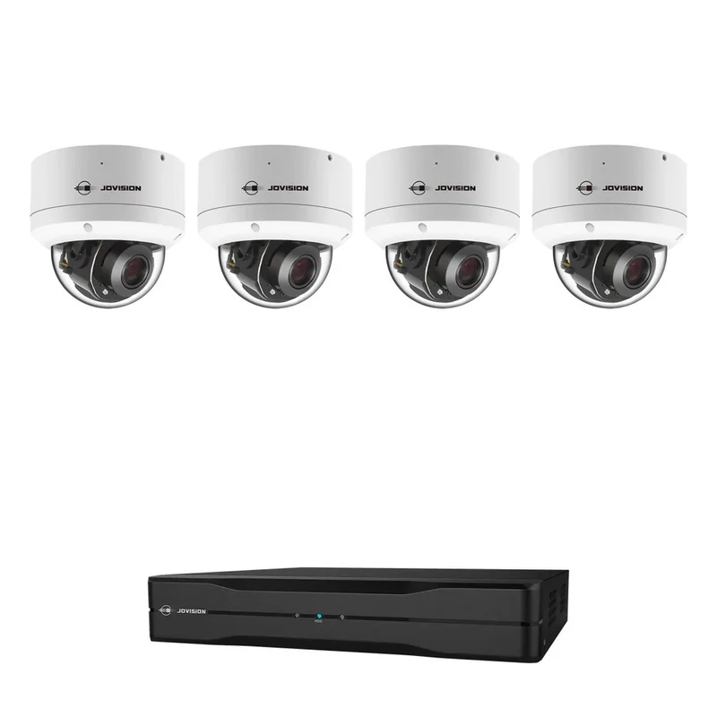 Jovision Vandal-Proof 4K PTZ Dome System: 4 × 8MP 4K vandal-proof PTZ dome, 8-channel PoE NVR (4 spare)