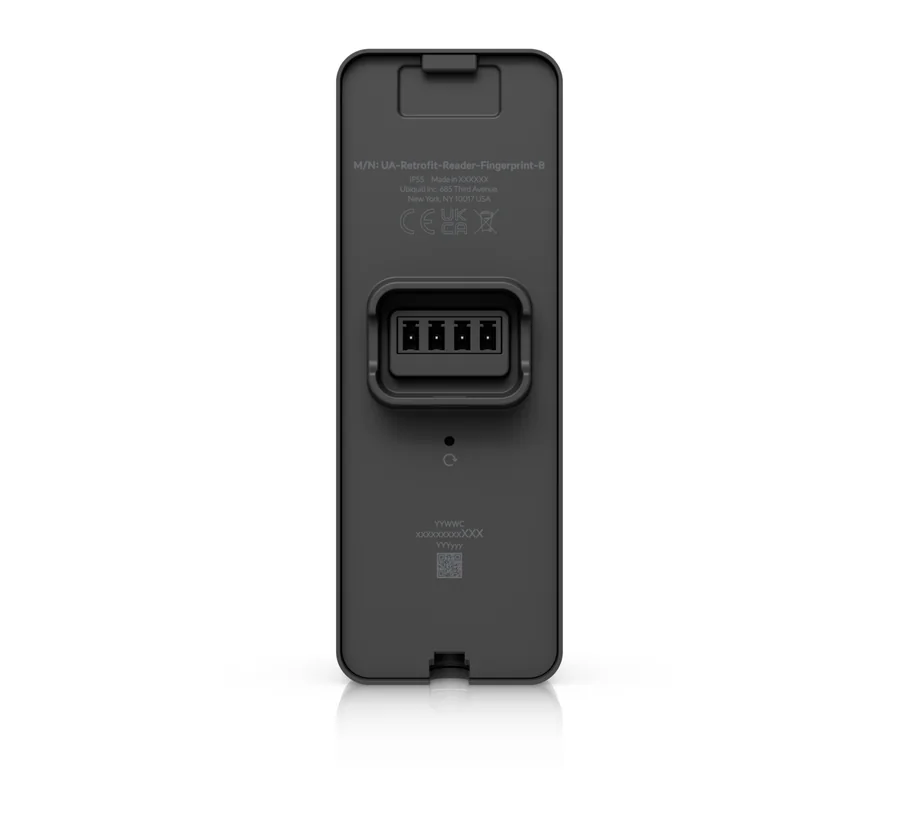 Rear of the Ubiquiti Retrofit Reader Fingerprint showing the RS-485 and 12 V wiring terminal