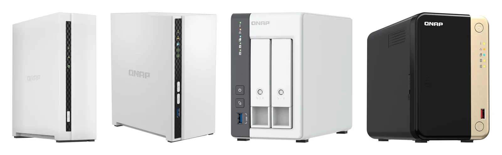 QNAP TS-133, TS-233, TS-216G and TS-264 NAS units side by side
