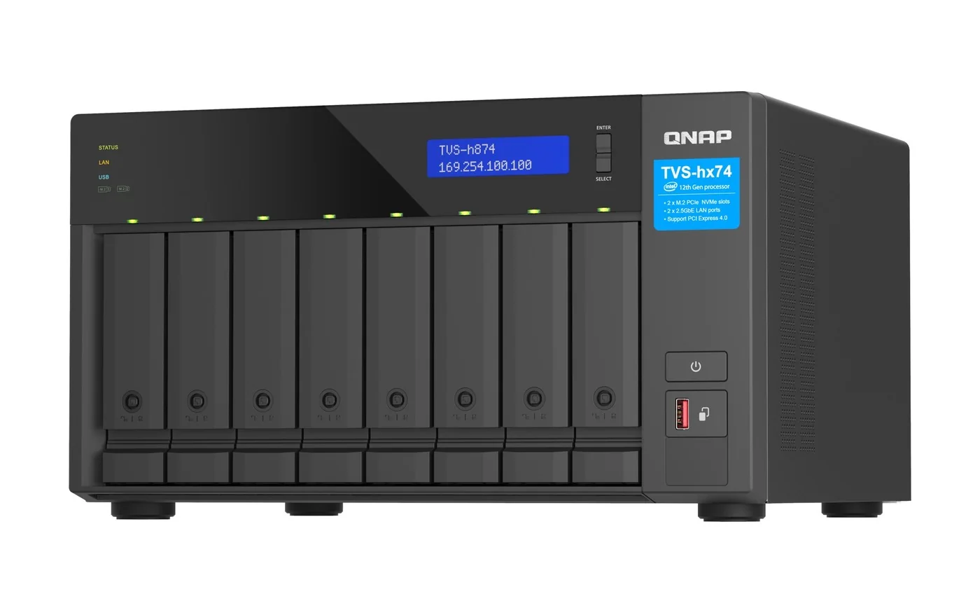 QNAP TVS-h874 8-bay tower NAS that runs the ZFS-based QuTS hero operating system