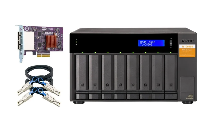 QNAP TL-D800S SATA JBOD with the included PCIe SATA card and SFF-8088 cables