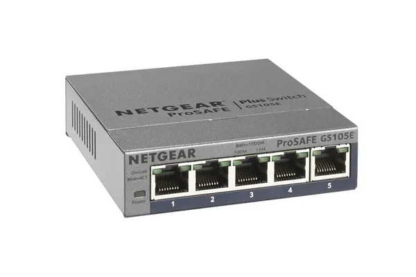 Netgear GS105E 5-port Gigabit Plus switch, grey metal case