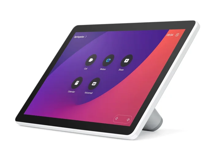 Cisco Room Navigator table-stand touch controller in First Light