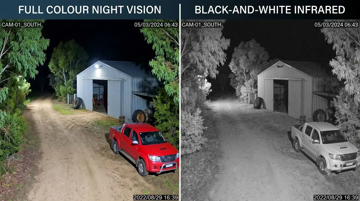 Jovision full-colour night vision compared with black-and-white infrared CCTV footage