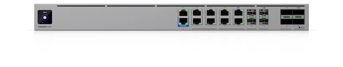 Enterprise Firewall Core front panel with 100G QSFP28, 25G SFP28 and RJ45 ports