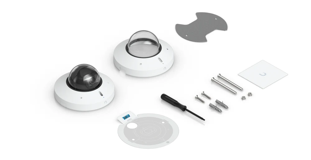 G6 Mini Dome box contents with mounting plates and hardware