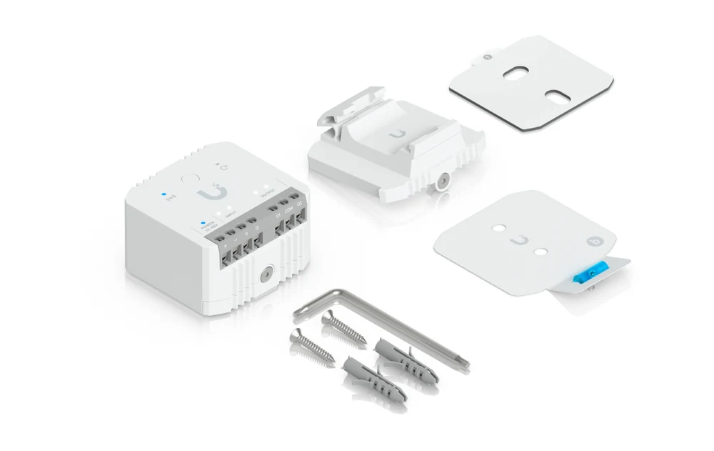 USL Relay kit contents with mounting plates and screws