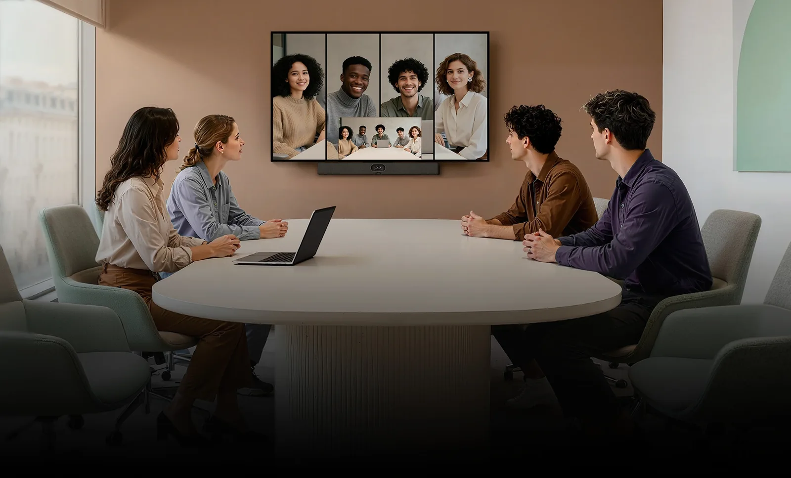 Team in a Microsoft Teams Rooms meeting powered by Yealink
