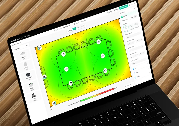 Yealink Room Designer showing microphone coverage for a meeting room