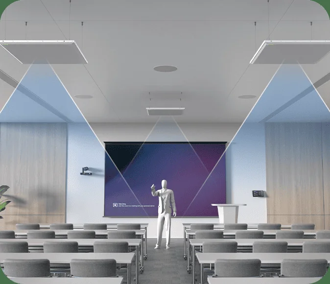 Yealink SkySound ceiling audio coverage in a training room