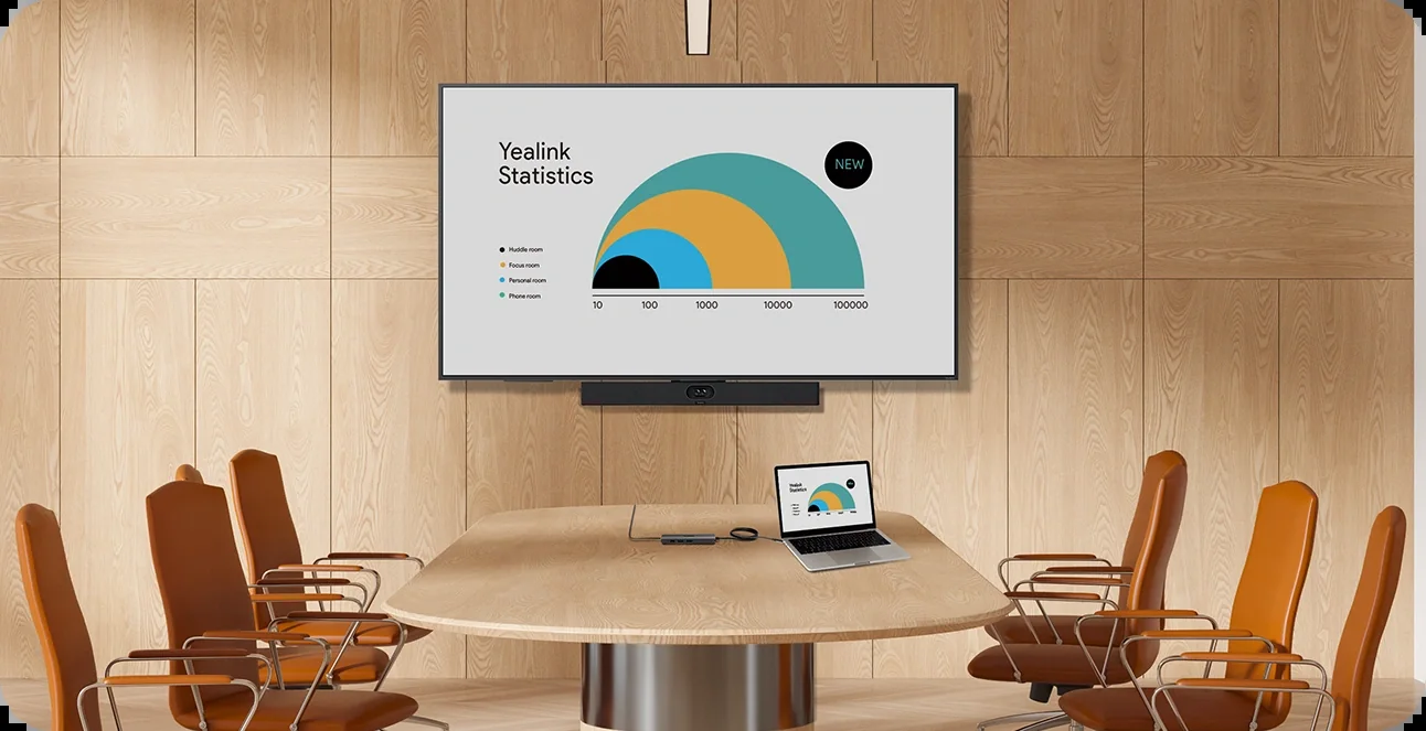 Laptop connected in a boardroom using Yealink BYOD