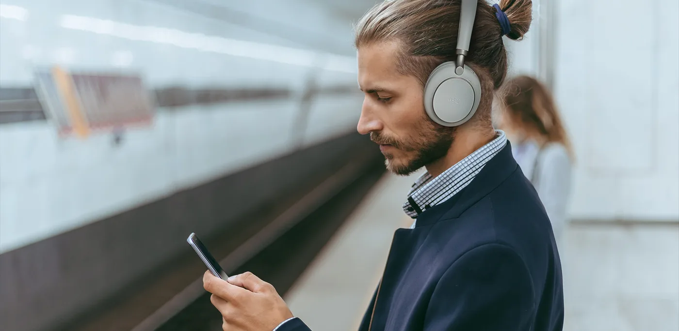 Staff member on the move taking a call on a Yealink headset