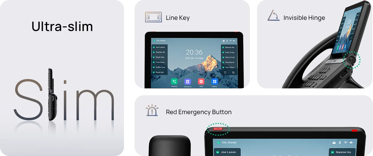 Yealink SIP-T87W slim design with 7-inch touch screen line keys and invisible hinge