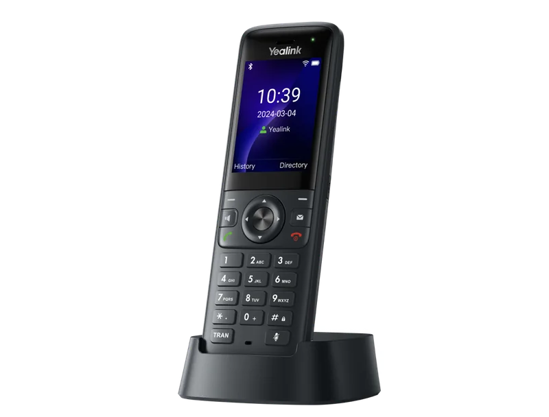 Yealink AX83H business Wi-Fi handset in its charging cradle