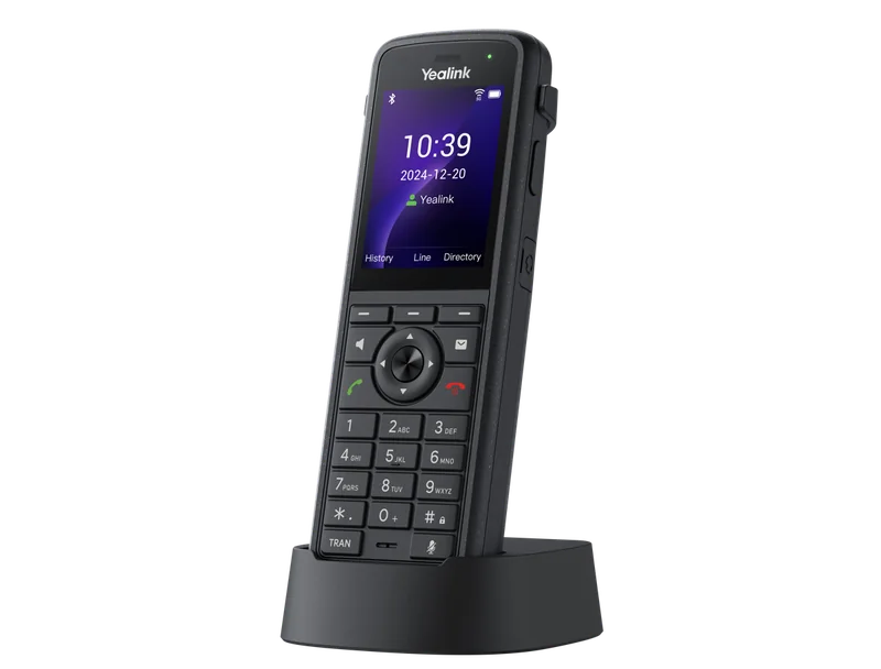 Yealink AX86R rugged IP67 Wi-Fi 6 handset in its charging cradle
