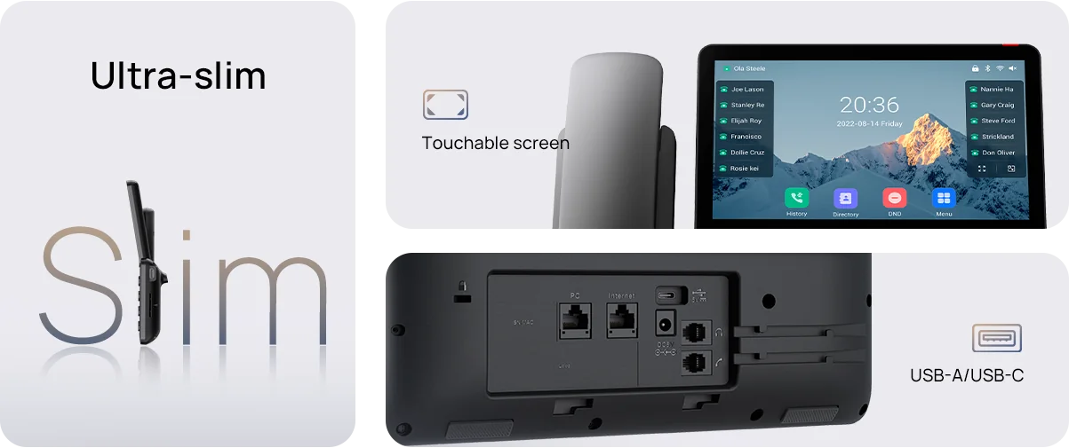 Yealink SIP-T77U ultra-slim profile, 7-inch touch screen and USB-A and USB-C ports