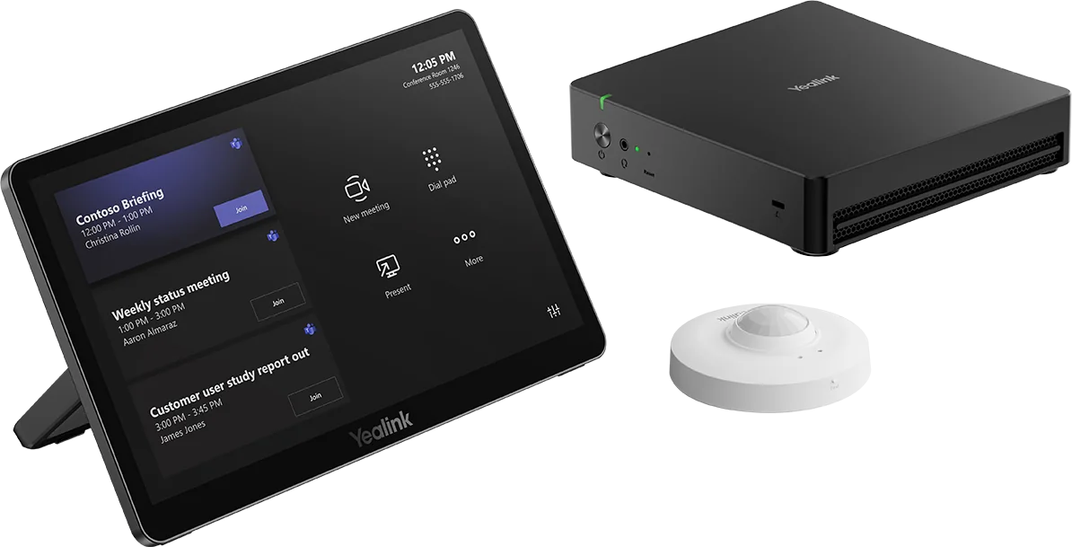 Yealink MCore 4 mini PC, MTouch Plus touch console and RoomSensor